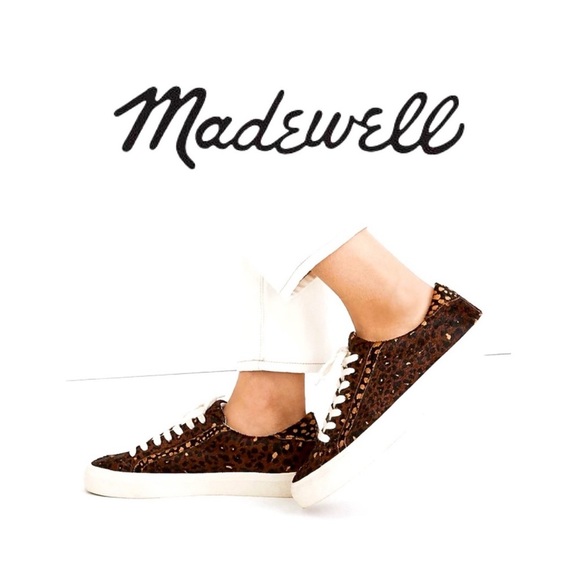 MADEWELL Sidewalk Low-Top Sneakers Leopard Print Calf Hair Leather Cloud Insoles - Picture 1 of 14
